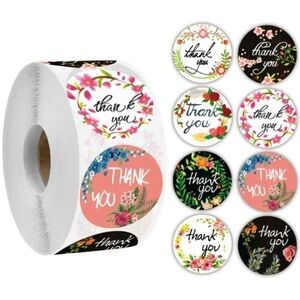 "THANK YOU" COLORFUL 🪷FLORAL🪷 DESIGNS 500pcs ROUND STICKER ROLL  🌟NWT🌟